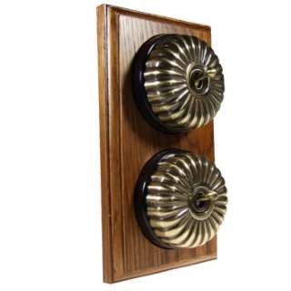 2 Gang 2 Way Medium Oak, Fluted Dome Period Switch